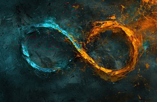 a blue and orange liquid in the shape of a infinity symbol photo