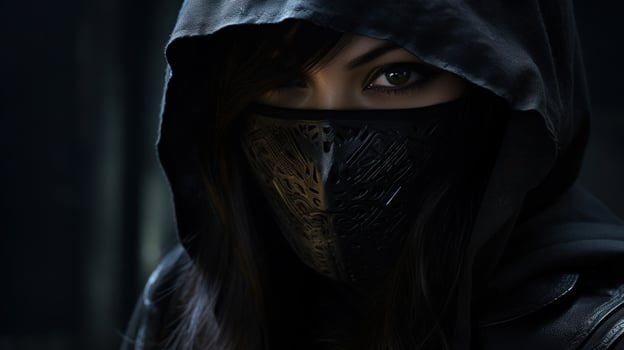 a woman wearing a mask photo