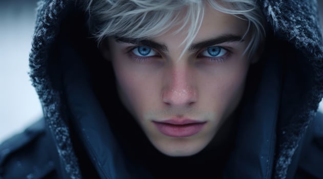 a man with blue eyes and white hair photo