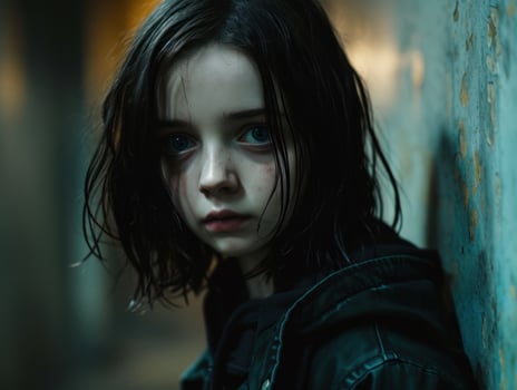 a girl with wet hair and blue eyes photo
