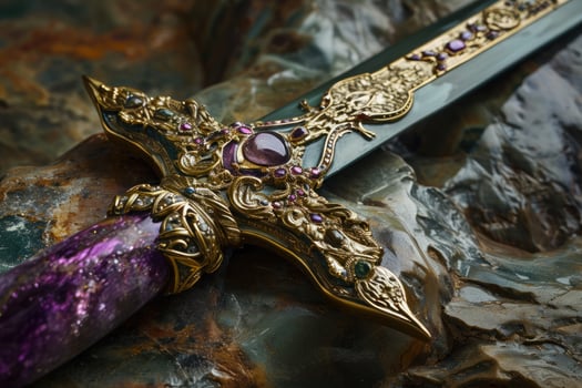 a close up of a sword photo