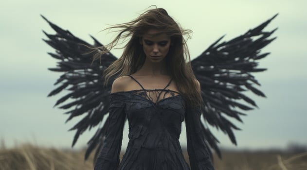a woman in a black dress with wings photo