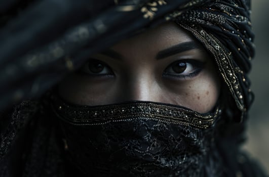 a woman with a black veil covering her face photo