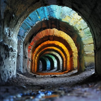 a tunnel with colorful lights photo