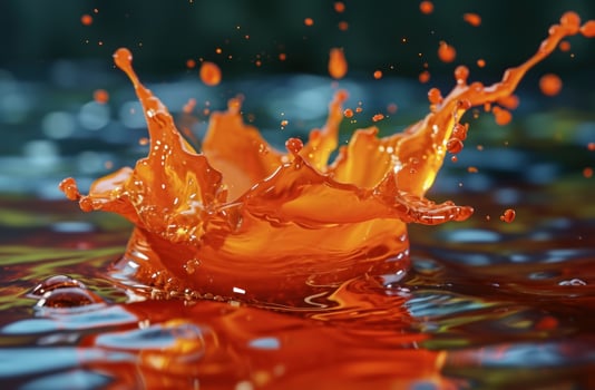 a orange liquid splashing into a body of water photo