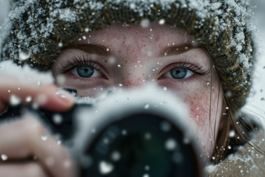 a woman taking a picture with a camera photo