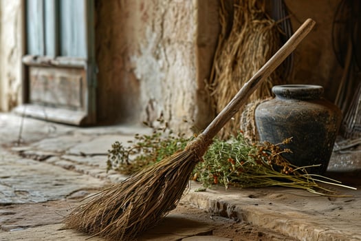a broom and plants on the ground photo