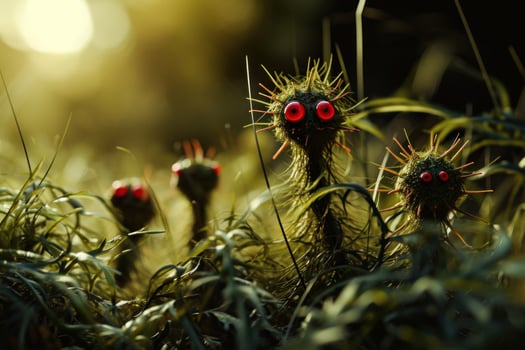 a group of plants with red eyes photo