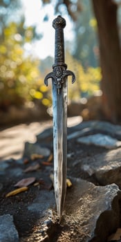 a sword on a rock photo