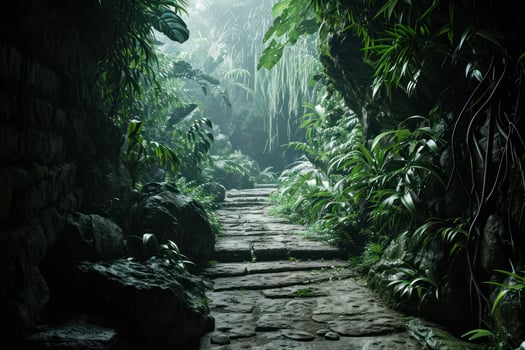 a stone path in a jungle photo