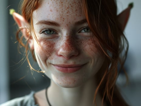 a woman with red hair and freckles smiling photo