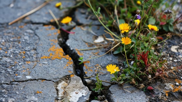 flowers growing in a crack photo