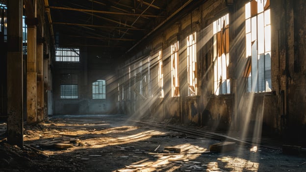 sunlight shining through windows in an old building photo