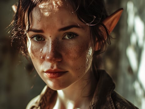 a woman with elf ears and freckles photo