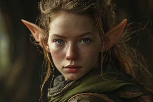 a girl with pointy ears and green scarf photo