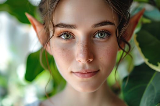 a woman with green eyes and elf ears photo