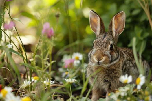 a rabbit in a flower garden photo