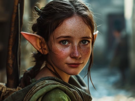 a girl with green hair and ears photo