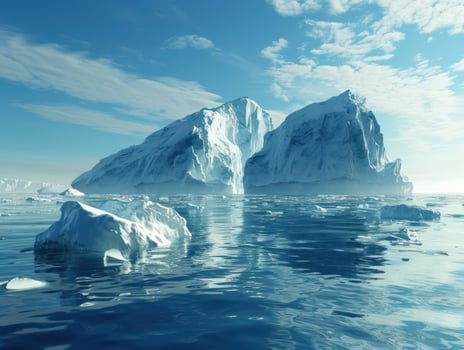 icebergs in the water with blue sky and clouds photo
