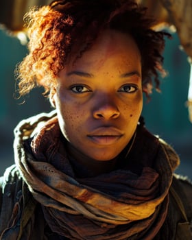 a woman with red hair and scarf photo
