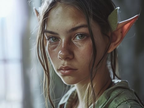 a girl with green eyes and pointy ears photo
