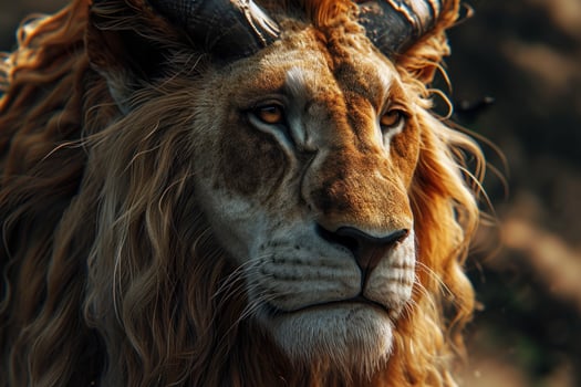 a lion with long hair and horns photo