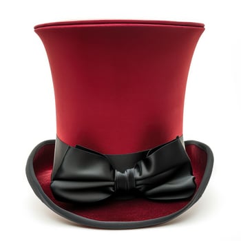 a red top hat with a black bow photo