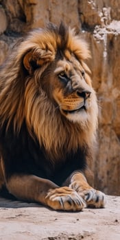 a lion lying down looking towards the camera photo