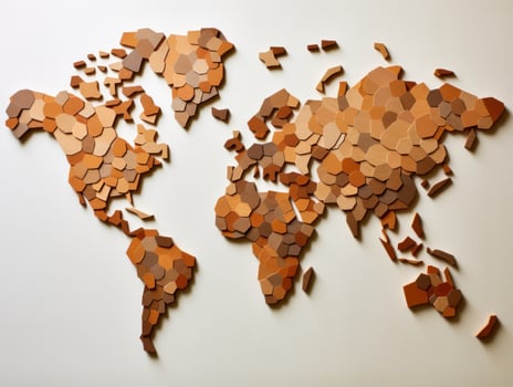 a map of the world made of brown pieces photo