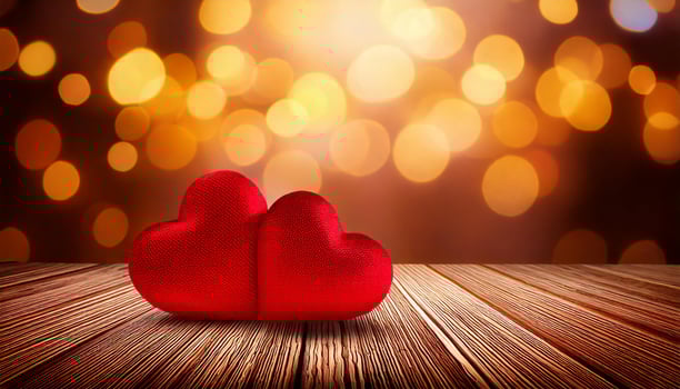 Valentine's Day background. Background with 2 hearts. Hearts on wooden table. photo