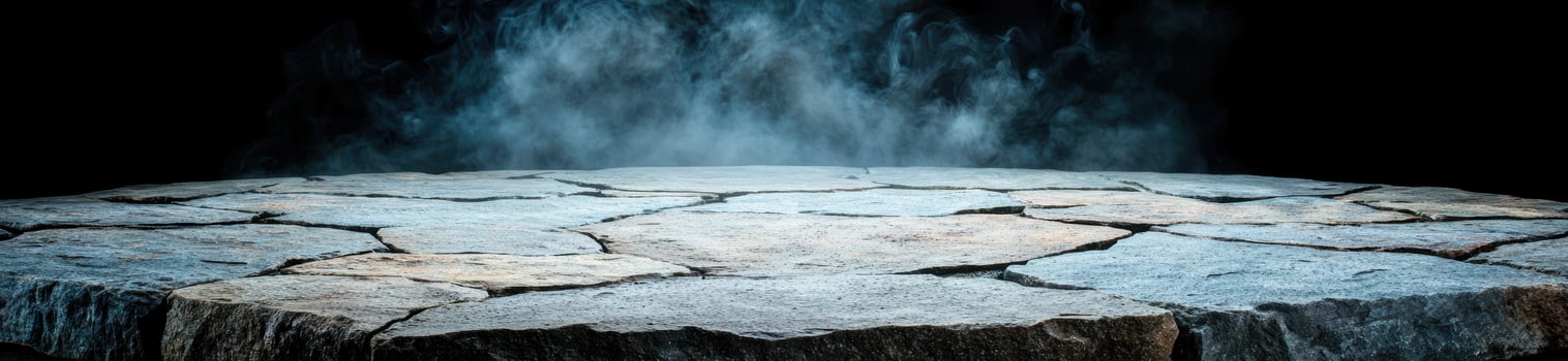 Mysterious smoky landscape with rocky surface photo