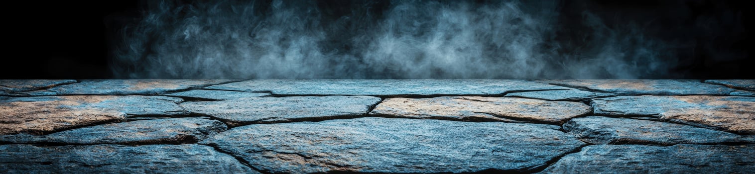 Misty rocky landscape with steam photo