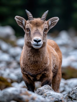 Curious mountain goat with horns photo