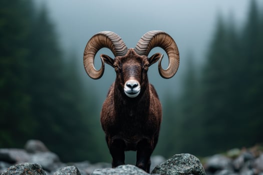 Majestic mountain goat with impressive horns photo