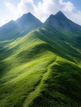 Majestic mountain landscape with lush green hills photo