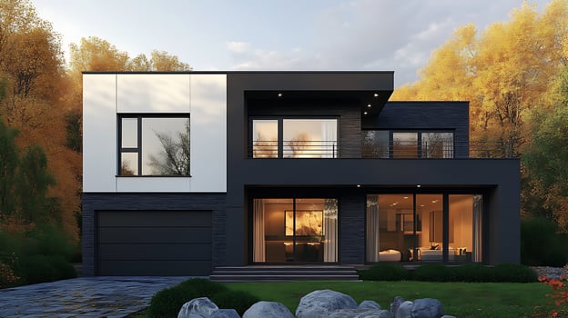 High-Resolution Real Estate Image of a Luxurious Contemporary Home with Striking Design photo