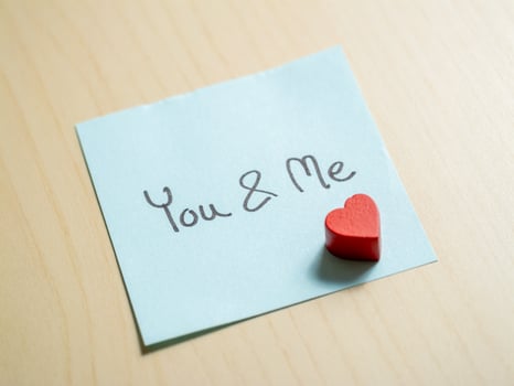 Romantic note with heart desk interior close-up love concept photo