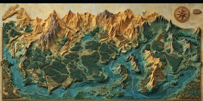 Fantasy Relief Map Mythical Mountains Rivers Magical Landscape photo