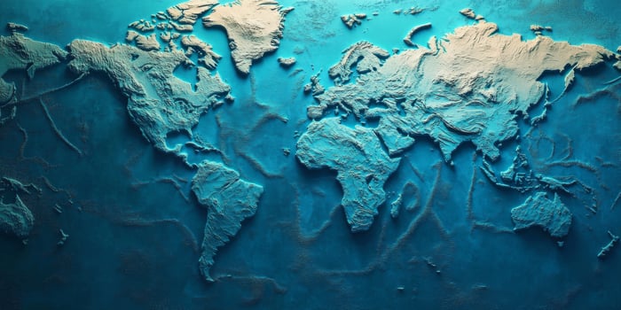 3D Embossed World Map Global Relief Texture Ocean Background photo