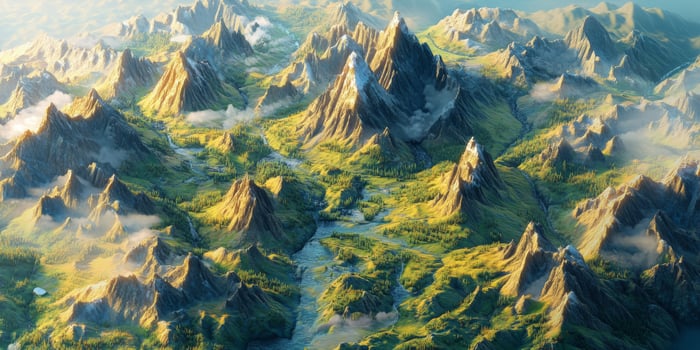 Majestic Mountain Range Isometric Map 3D Landscape Aerial View photo