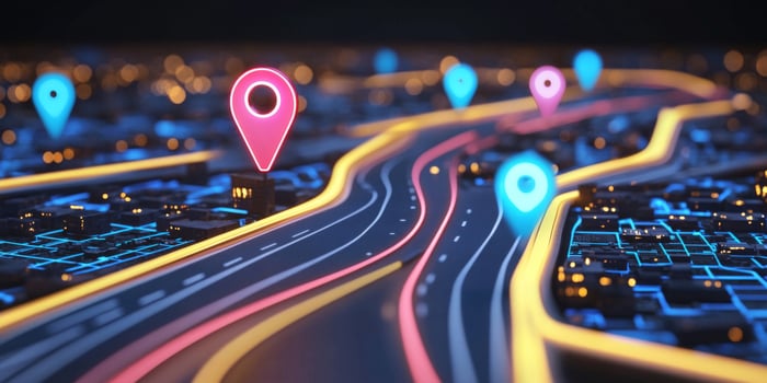 Futuristic GPS Navigation Map Digital Highway Location Pins Route Planning photo