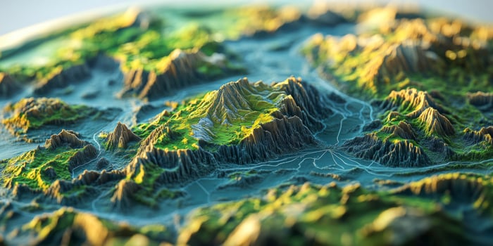 3D Rendered Earth Topography Mountains Valleys Plateaus photo