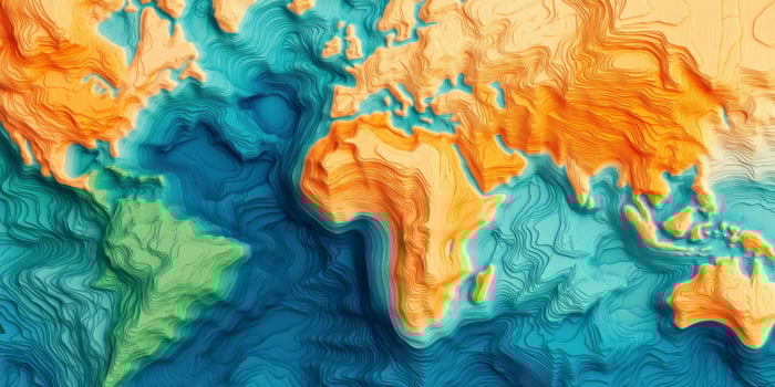 Abstract Earth Topographic Map Global Relief Ocean Depths Contour Lines Elevation Geography photo