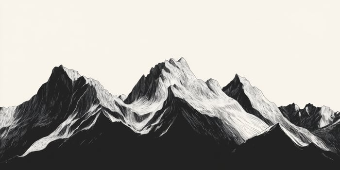 Minimalist Black White Mountain Range Illustration Artistic Landscape Art Print photo