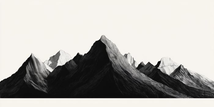 Monochrome Mountain Range Illustration Dramatic Peaks Graphic Art Nature Landscape photo