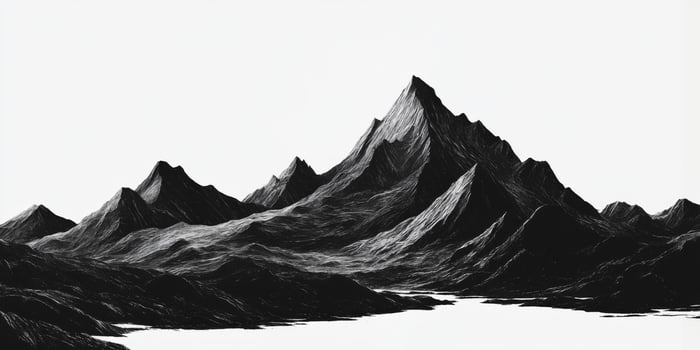Monochrome Mountain Range Illustration Abstract Nature Art Print photo