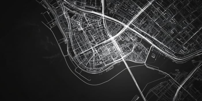 Monochrome City Map Urban Design Roads Buildings Waterways photo