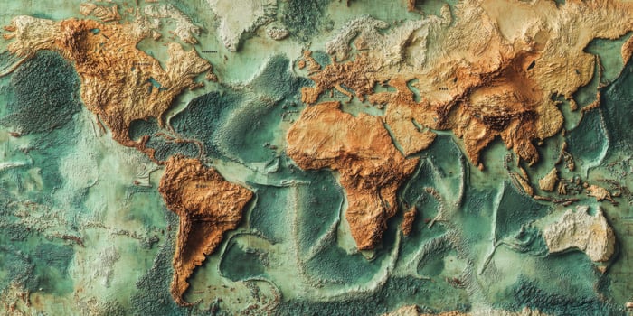 3D Relief World Map Earth Topography Continents Oceans photo