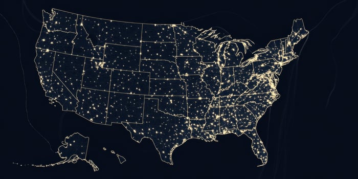 USA Map Night Lights States Highways Detailed Geographic Data photo