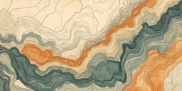 Abstract Topographic Map Hand Drawn Earth Tones Beige Teal Orange Contour Lines Elevation Design photo